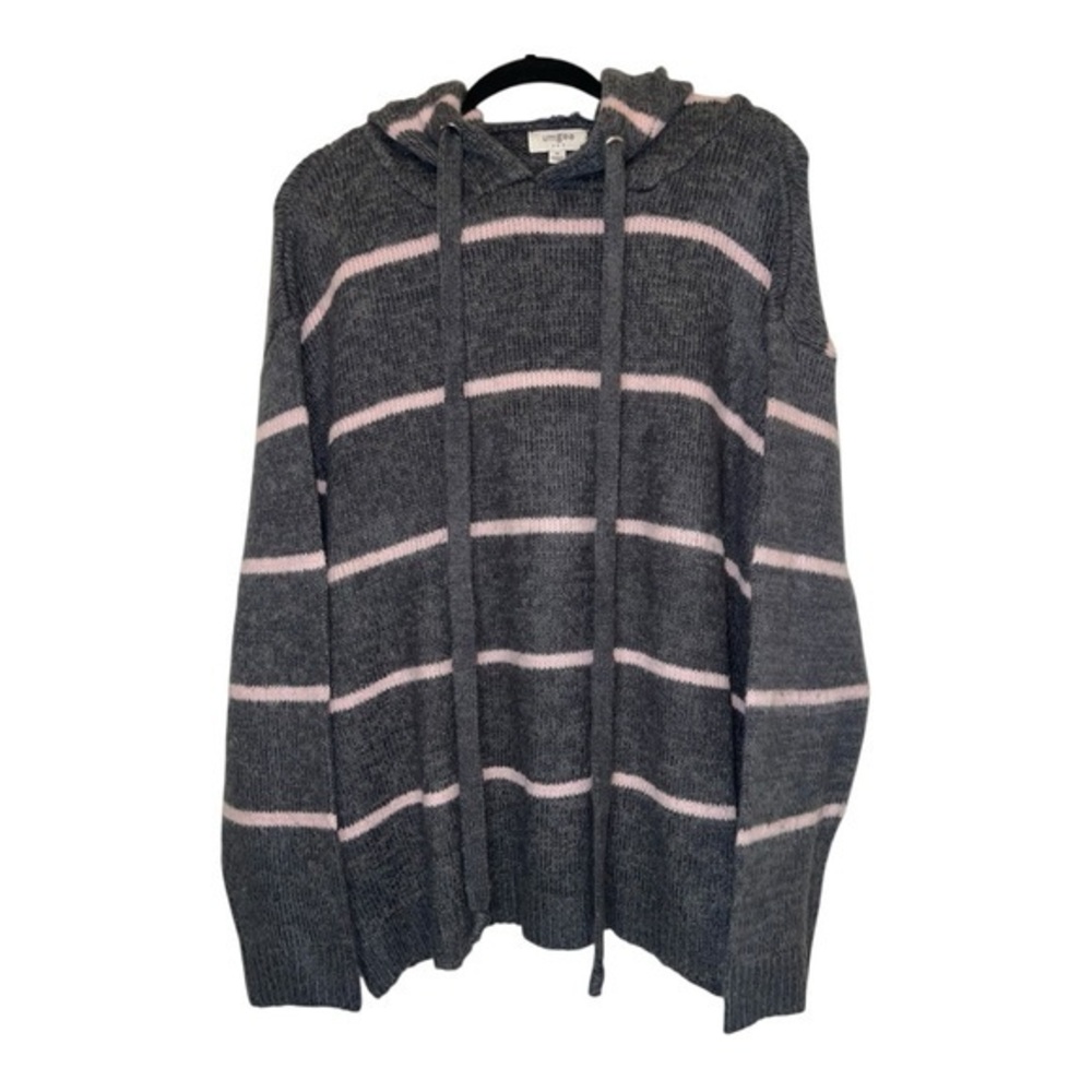 Umgee Oversized Charcoal and Blush Knit hooded Sweater